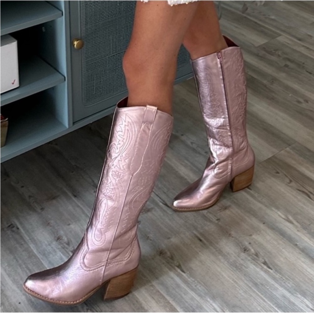 Gianni Bini Metallic Pink Tall Western Cowboy Boots Women’s 6.5 M Leather